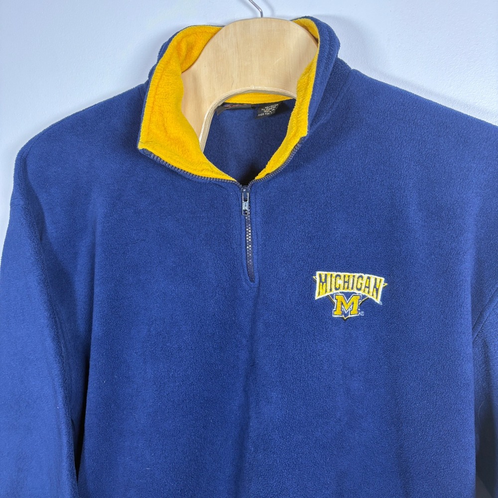 Vintage Active Michigan Wolverines Fleece Pullover Navy Blue Yellow Mens 2XL